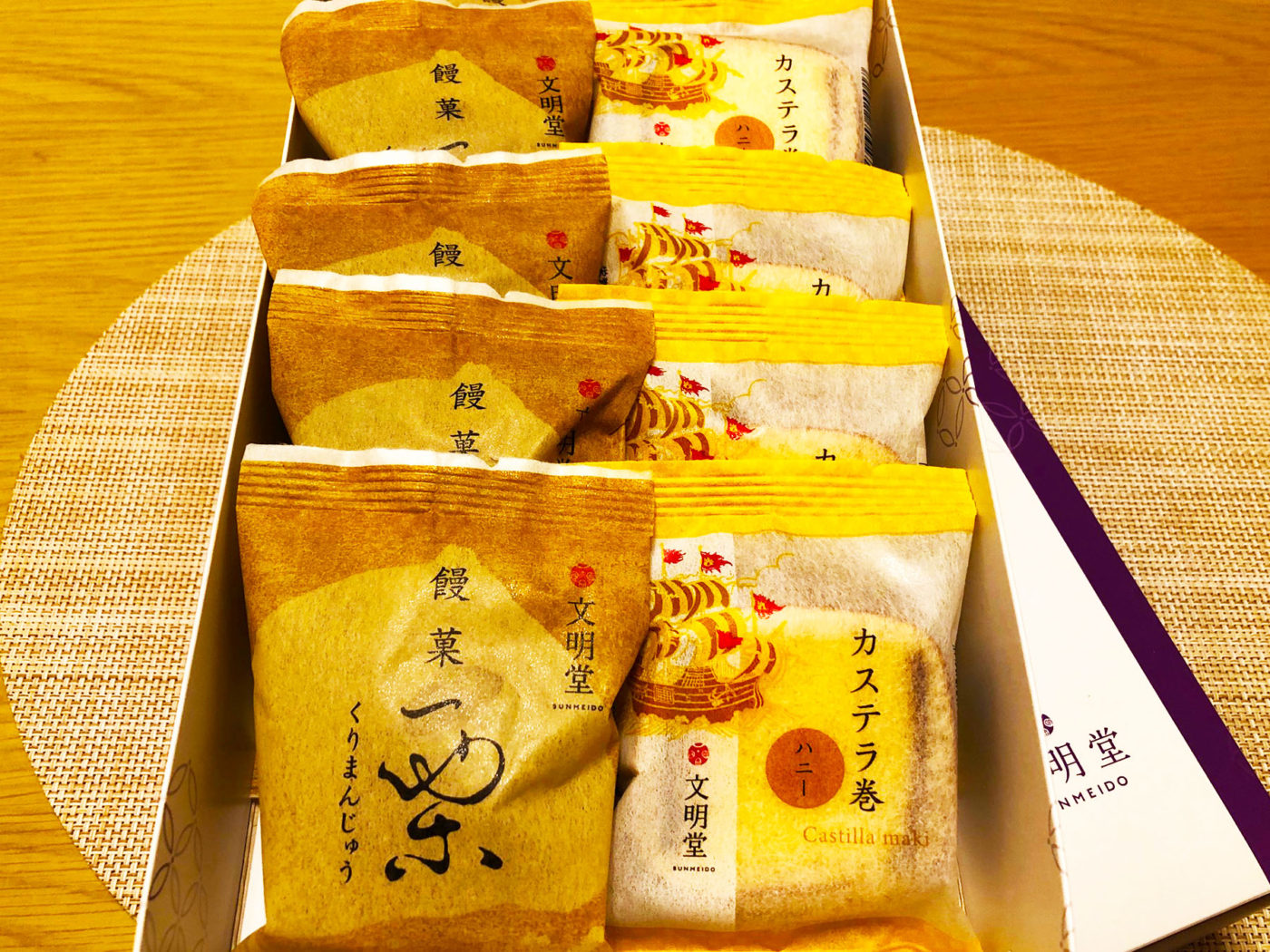 文明堂の栗まんじゅうとカステラ