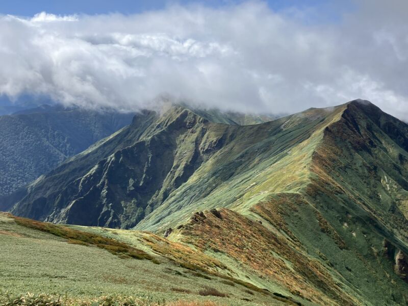 Image for the Tweet beginning: 一昨日の10月9日(木)は久しぶりに谷川岳を登りに行ってきました😺
稜線上の紅葉がちょうど始まったばかりの様子です。来週は紅葉目当ての登山者が増えそう。 